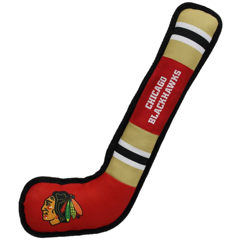 Pets First Dog Toy Tough Nylon with Inner Squeaker Licensed by NHL Chicago Blackhawks Hockey Stick Toy for Dogs & Cats. Play Hockey with Your Pet with This Licensed Dog Tough Toy - Image 2
